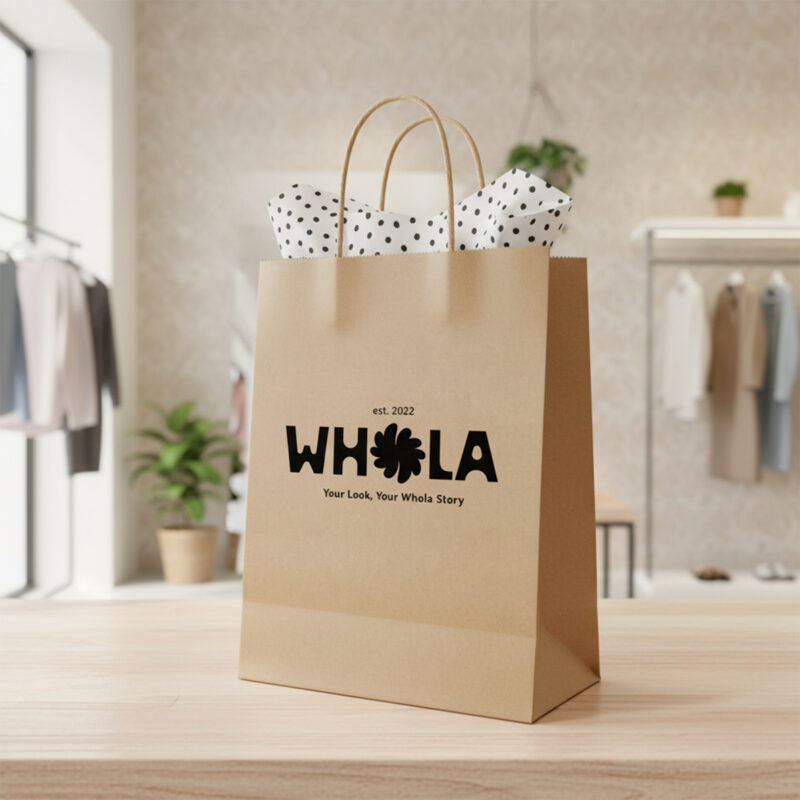 Small kraft paper bag with black logo printing