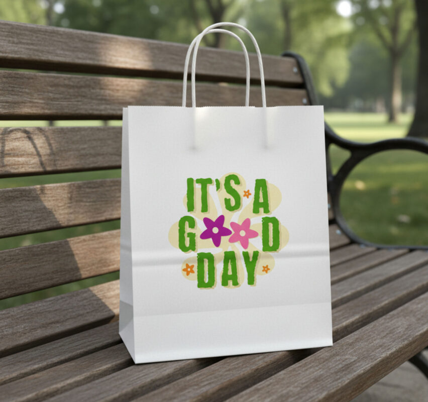 XL white paper bag with full-colour digital logo printing