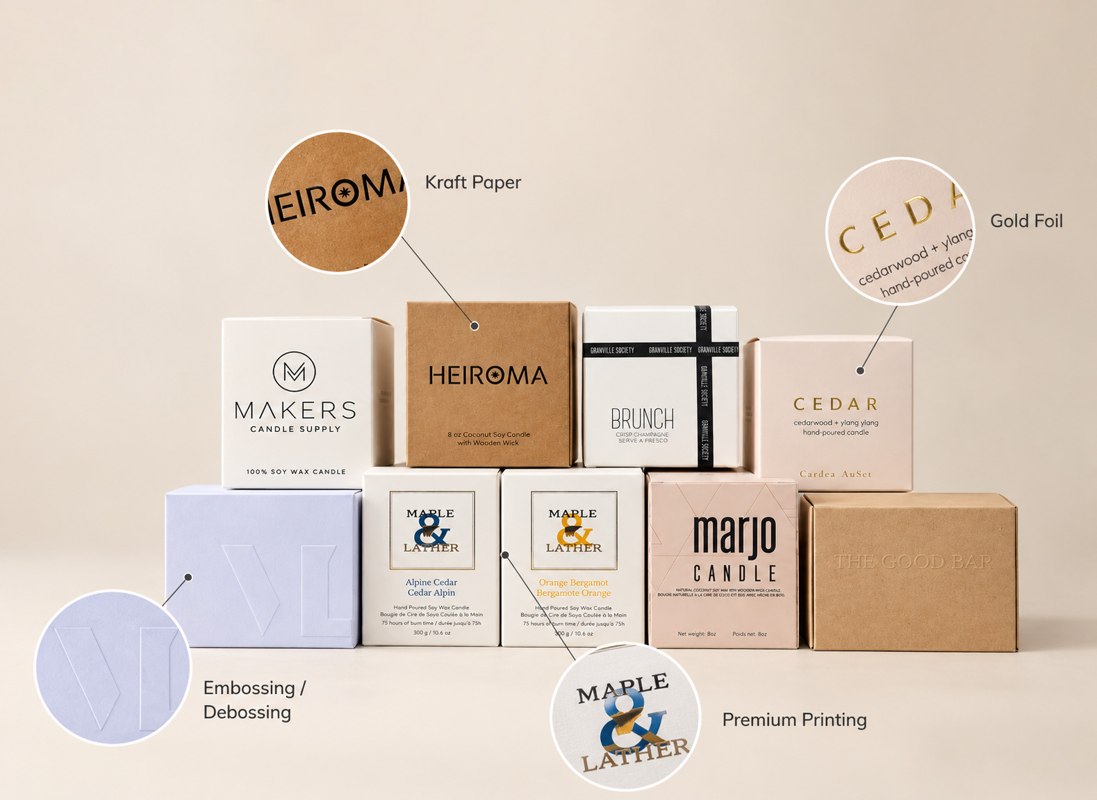 Luxury custom candle packaging boxes with printed folding cartons